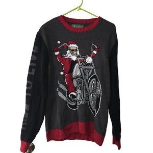 UGLY CHRISTMAS SWEATER SANTA RIDING MOTORCYCLE RIDE TO LIVE MENS MEDIUM